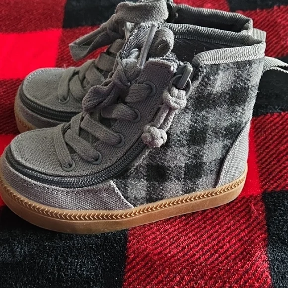 Plaid High-Top Kids Shoes Zip Open For Easy On & Off. Regular Width - Picture 3 of 5
